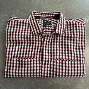 Armani Exchange Red and White Plaid Button-Down Shirt